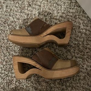 vintage splash wood platform shoes